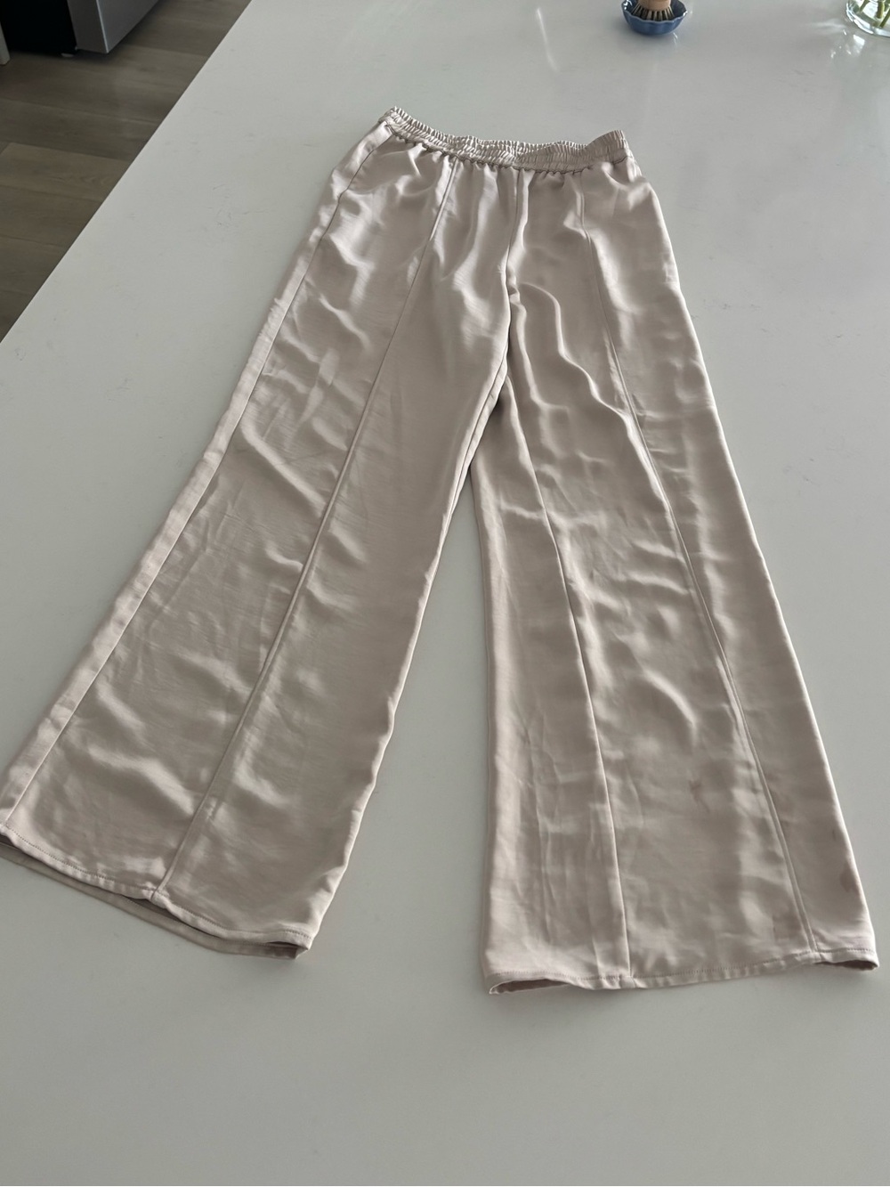 Cresent Satin Wide-Leg Elastic Waist Pants